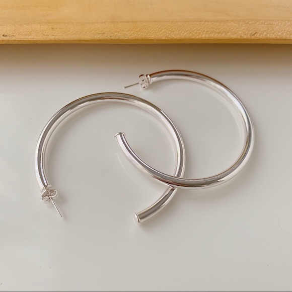 Silver Tube Hoops | 18k White Gold Filled - Picture 4 of 5